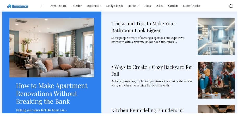 Home design blog interface