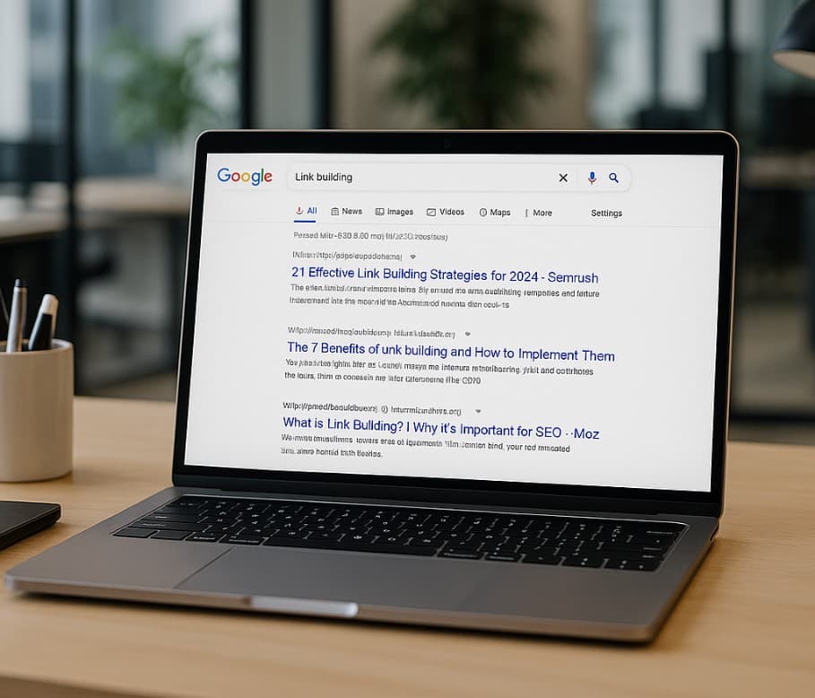 Laptop showing Google search results