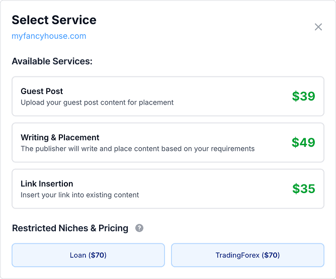 Select Service & Pricing